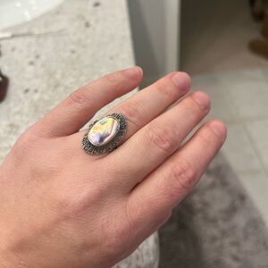 Gorgeous Vintage Sterling Silver Abalone Shell Ring